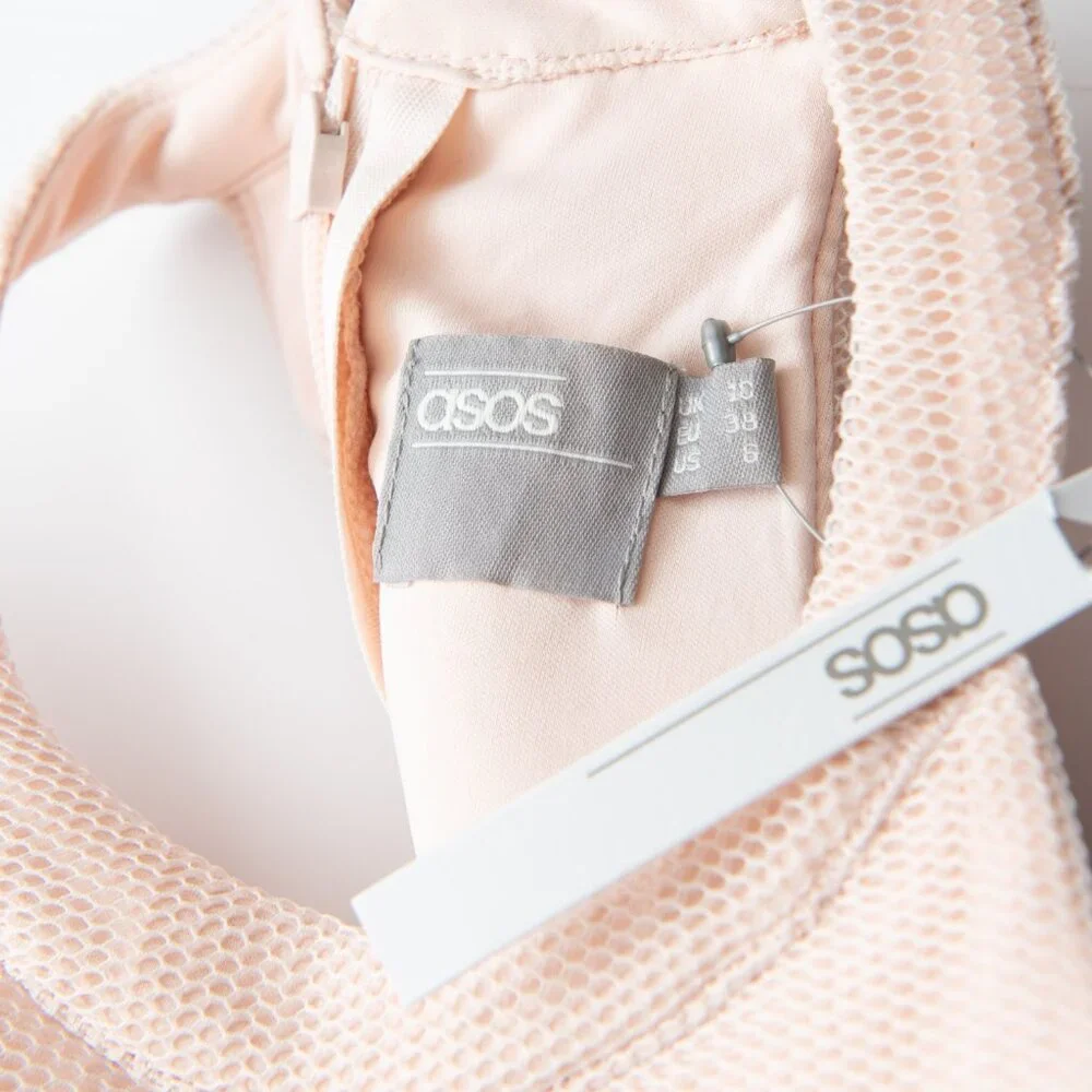 ASOS Embroidered Floral Super Full Mesh Dress Blush Pink Cocktail Size 6 New - Picture 3 of 6